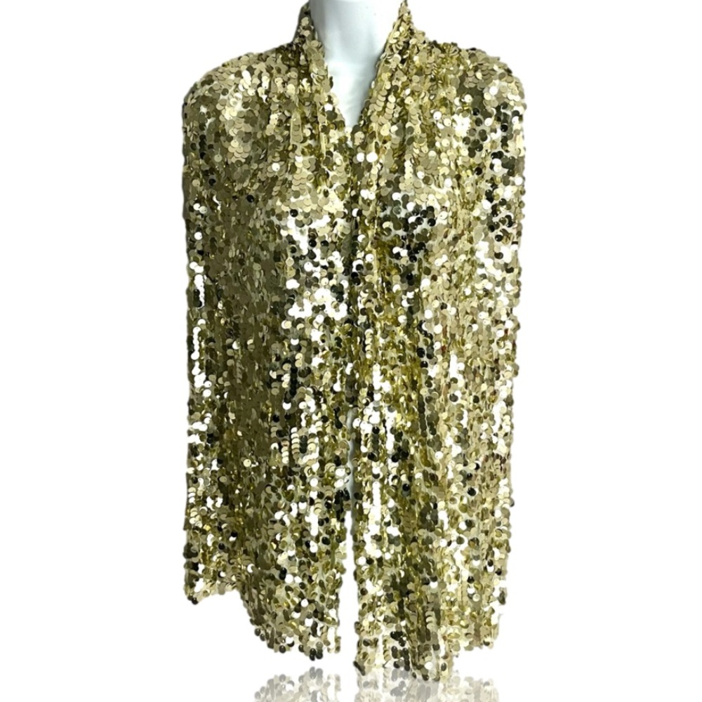 Gold Sequin Embellished Scarf Shawl Wrap - Picture 1 of 10